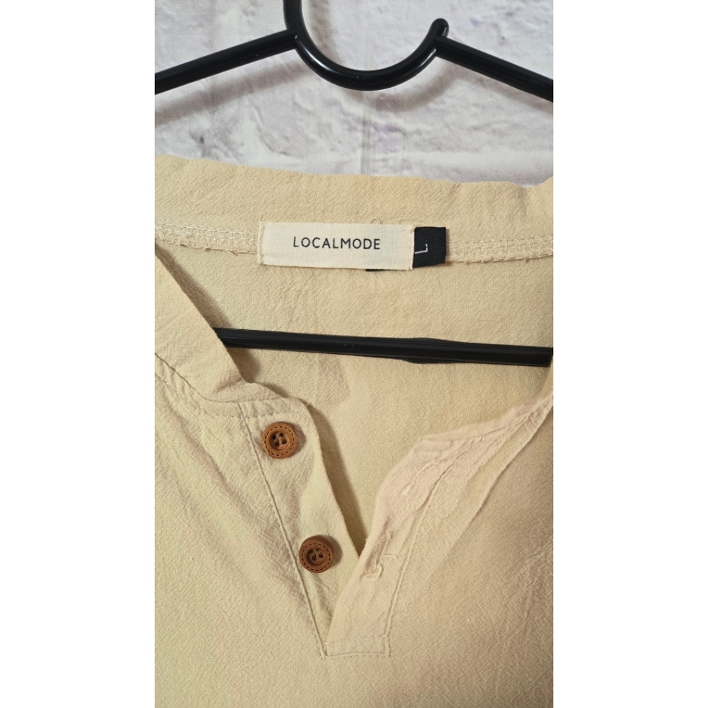 Men's Beige Short Sleeve Shirt Size L - Picture 2 of 4